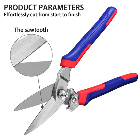 Heavy Duty Industrial Scissors For Home And Workshop Use, Aviation Tin Snips For Cutting Thin Metal Sheets, Fine Wires, 8 Inch Blue Handle
