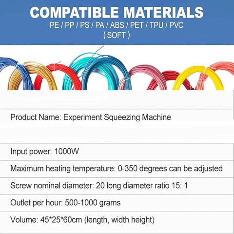 Heavy Duty Desktop 3D Printer Filament Extruder And Single Screw Plastic Pellet Recycler Machine Built Tough For Rock Steady Dual Heating Zones And Hassle Free Daily Filament Production