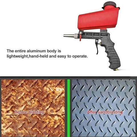 Get The Job Done With This Slick 90 Psi Gravity Feed Sandblaster Gun Kit Featuring Dual Nozzle Tips And Smooth Air Regulator For Zero Hassle Rust And Paint Removal, aluminum body sandblaster, paint removal process.
