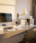 Polished Brass Wall Swing Arm Lamp With Off White Fabric Shade Delivers Classic Vibe And Traditional Style in modern office