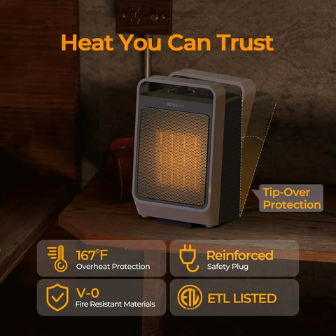 Compact 1500W Space Heater For Indoor Use With Thermostat Ceramic Portable Heater With Three Heating Levels Safe Tip Over Protection