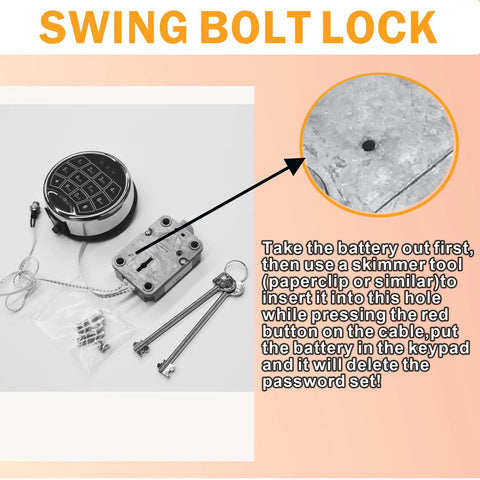Heavy Duty Digital Electronic Keypad Lock For Right Swing Bolt Safe With Foolproof Password Setup and Slick No Fuss Installation, showing keypad and components.