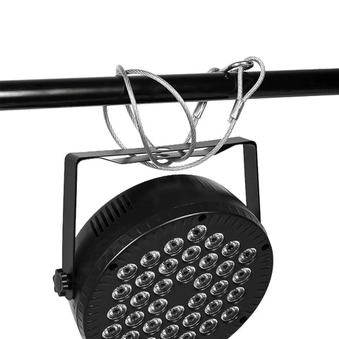 Stage Lights Safety Cables Pack Of 10 Beefy Stainless Steel Cables securing DJ light on truss with loops and carabiners, 33 inch