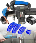 This Cordless Electric Pipe Bender Kit Ratchets Copper Iron And Aluminum Tubes with detachable dies and charger for HVAC projects.
