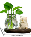 Dope Glass Propagation Station With Wood Display Vases For Water Rooting, Nordic Style Desk Planter, Eco Friendly, Cat Figurine Detail