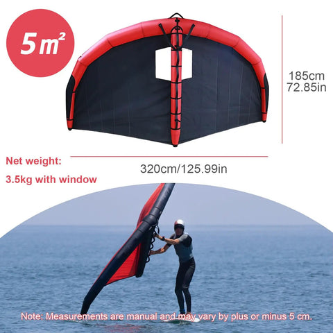 Five Square Meter Handheld Foil Wing Kite for Kitesurfing Inflatable Wing Kite with Window and Repair Kit in use on water