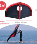 5㎡ Handheld Inflatable Wing Foil Kite With Window For Wind Surfing And Sea Travel, shown on beach with rider in water