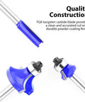 24 Piece 1/4 Inch Shank Router Bit Set With T Shape Bits For Pros And Beginners Heavy Duty Steel Body Anti Kickback Safety Ideal For Woodworking Projects And Commercial Shops, featuring close-up view of YG8 tungsten carbide blades with blue coating