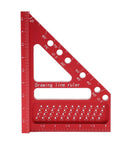 Red 3D Multi Angle Measuring Ruler For Woodworking And Carpentry, Aluminum Alloy Square Protractor With 0 To 90 Degree Range, visible angles