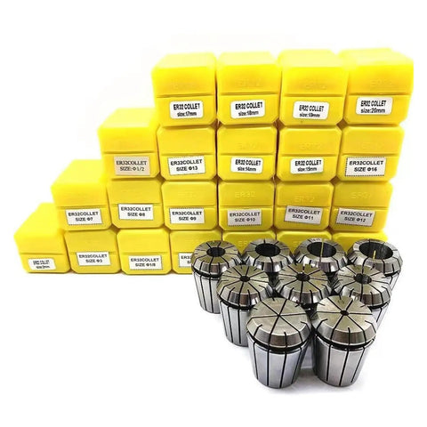 Pro Max Spring Collet Set ER16 With Heavy Duty Alloy Steel For Lathe Engraving Machine And Precision Tooling Chuck Kit displayed in storage boxes.