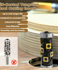 No Sweat 1/2 Inch Flush Trim Router Bit With Dual Top And Bottom Bearings showcased with TiN-Coated Tungsten Steel Cutting Insert.