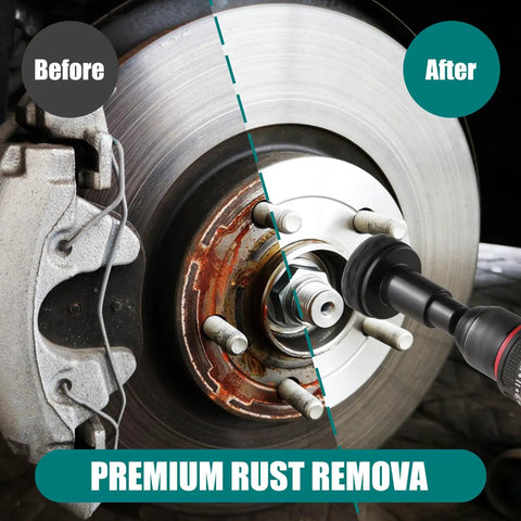 Before and after comparison using Wheel Hub Cleaning Tool Kit And Resurfacing Set With Stud Cleaner 10 Pads Rust Removal Tool