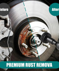 Before and after of brake rotor using All In One Wheel Hub Cleaning Kit With Resurfacing Pads And Stud Cleaner, Fits Drills