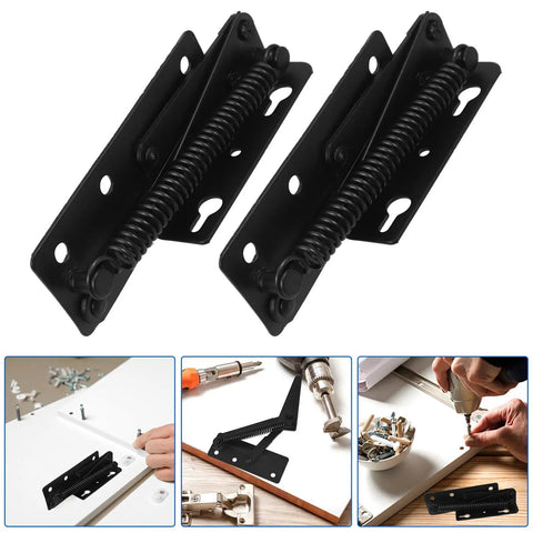 Heavy Duty Spring Loaded Door Hinges For Folding Beds And Sofas, Self Closing Corner Hinge With Locking Spring, Steel Build, Pair
