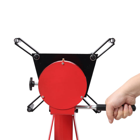 Heavy Duty Folding Engine Stand With 1500 Lb Rating And 360 Degree Geared Rotation Head, close-up of red gear rotator handle.