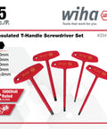 Insulated T-Handle Hex Key Set With Metric Sizes 4.0, 5.0, 6.0, 8.0, 10.0mm, 5-Piece Beefy Electrician-Grade Safety Tested To 10kV AC