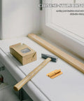 Brass Hinges For Wooden Boxes And Furniture Self Closing Cabinet Hardware Kit on window sill with hammer and wood