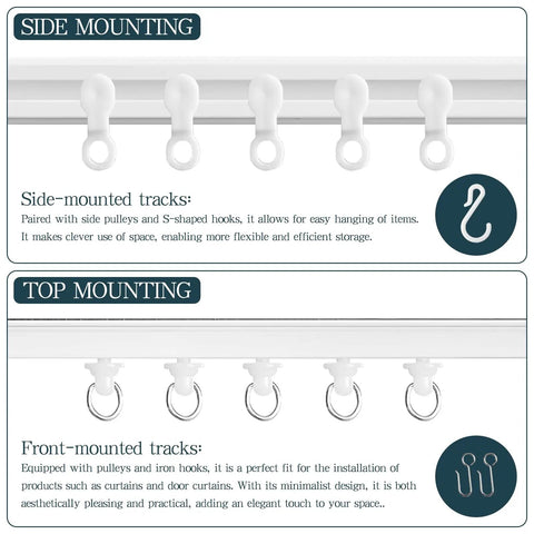 Stick On Curtain Track No Drill Install On Smooth Ceiling Or Wall Easy Peel And Stick Mount For Closets Windows Doors Frames Renters Friendly 1.44m 4.72ft All Purpose Multi Scenario Use, side and top mounting hooks