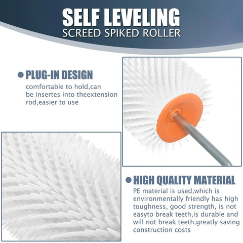 Self Leveling Spiked Roller With Extended Adjustable Handle For Bubble Free Concrete And Epoxy Finishes, 9 Inch Roller With 82 Inch Reach, Must Have Tool For Cement And Paint Jobs, showcasing plug-in design and high quality material