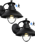 Motion Sensor Outdoor Light With Dusk To Dawn Sensor And PIR Motion Trigger, Dim At Dusk, Pair of black weatherproof wall lanterns