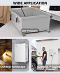 Heavy Duty Waterproof Outdoor Junction Box IP67 Rated Weatherproof ABS Plastic Electrical Enclosure for DIY projects.