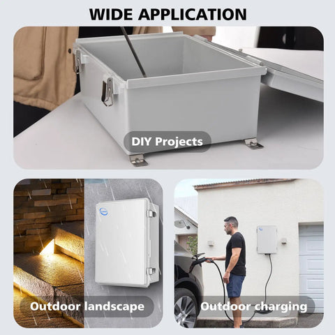 Heavy Duty Waterproof Outdoor Junction Box IP67 Rated Weatherproof ABS Plastic Electrical Enclosure for DIY projects.