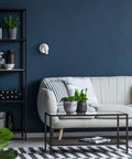 Matte White Adjustable Spotlight Wall Sconce With Integrated LED Bulb in modern living room setting, flush mount on blue wall