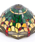 Green And Yellow Stained Glass Tiffany Dragonfly Table Lamp For Bedside And Desk Use, stained glass shade detail, S009G Series