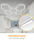 Five Grid Hexagon LED Garage Light System 200W 17280 Lumen Daylight 6500K Hella Bright Glare Free Ceiling Installed