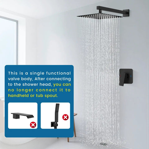 Matte Black Shower Faucet Set With 10 Inch Rainfall Shower Head, Wall Mounted Single Handle Valve System, Stainless Steel Head And Brass Rough-In, Modern Bathroom Upgrade For Superior Flow And Easy Cleaning