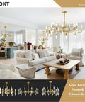 Lit Modern 20 Light LED Sputnik Chandelier With Acrylic White Shades Gold Finish Mid Century Pendant Light Semi Flush Mount Ceiling Light For Dining Room Area