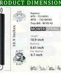 Beefed-Up Idler Spring Kit Replacement For MTD 732-04764 And 753-08301 with product dimensions and specifications shown.