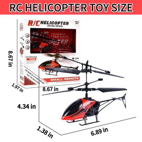 Image of boxed Remote Control Helicopter Toy For Kids 2 Channel RC Helicopter With 2.4 GHz Dual Speed Flight One Button Lift.