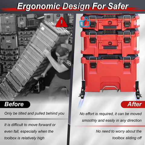 Milwaukee Packout Compatible 360 Degree Dual Front Wheels Upgraded For Rolling Toolboxes Ergonomic design comparison