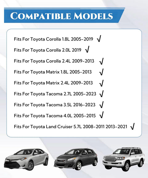 Compatibility chart and images for Toyota Fuel Pump Lock Ring Retainer And Tank Seal Kit LO190 Fits Corolla Matrix Tacoma And Land Cruiser.