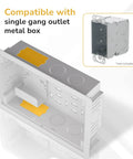 Recessed In Wall TV Media Box With Ventilated Cooling To Hide Streaming Boxes And Routers For A Straight Fire Media Setup Supporting Up To 22 Lbs For A Clean Cable Tangle Free Install, showing compatibility with single gang outlet metal box.