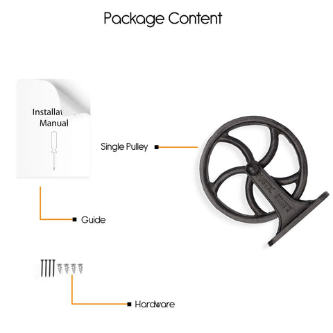 Package contents of Heavy Duty Cast Iron Vintage Industrial Wheel Pulley Wall Mount For Farmhouse Lamps And Pendant Fixtures