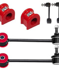 Heavy Duty 21 Piece Front Upper And Lower Control Arm Kit With Rear Lower Arms, Ball Joints, Sway Bar Links, Outer Tie Rod Ends, And Steering Drag Link For Jeep Wrangler JK 2007-2018, red bushings and black links