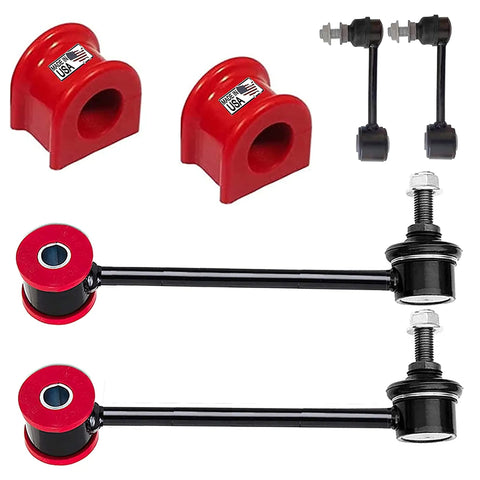 Heavy Duty 21 Piece Front Upper And Lower Control Arm Kit With Rear Lower Arms, Ball Joints, Sway Bar Links, Outer Tie Rod Ends, And Steering Drag Link For Jeep Wrangler JK 2007-2018, red bushings and black links