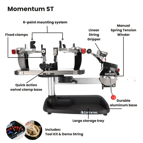 Spring Tension Stringing Machine With 6 Point Mounting System Swivel Base And Spring Tension Winder For Tennis Racquet