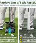 No Bend Golf Ball Picker Upper With Turf Friendly Design For Backyard Practice And Training Quick Ball Retrieval Large Capacity Holder Easy On The Lawn Classic Black shown retrieving multiple balls on grass with turf-friendly design