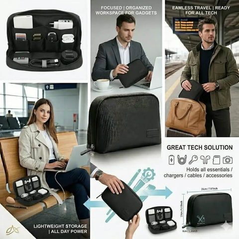 Road Ready Everyday Carry Tech Organizer Bag For Cable Cords And Charger Gear Hard Shell Case with gadgets and compartments
