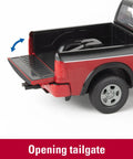 RAM 2025 Dealership Truck With Case IH Skid Steer And Gooseneck Trailer 1 16 Scale toy showing open tailgate detail