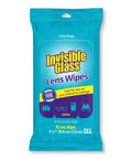 Front view of blue 16-count Invisible Glass Lens Wipes package for glasses and camera lenses