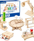 Six In One STEM Kit for Kids with experiments including hydraulic excavator, Newton's cradle, microscope, and more for ages 8-12.