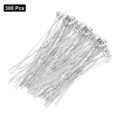 Bulk 300 Stainless Steel Eye Pins 0.6mm 24 Gauge 70mm Flat Head Earring Pins For Jewelry Making Supplies DIY Craft Beading Necklace Bracelet Silver Great For Bead Weaving And Craft Projects, 300 pieces
