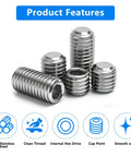 510 Piece Set Screw Kit With M3 M4 M5 M6 M8 Stainless Steel Grub Screws Anti Rust And Corrosion Resistant Hex Socket Hardware For Doors Cabinets Furniture And DIY Projects Easy Install And Long Lasting, 304 stainless steel, internal hex drive
