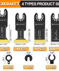 Exkraft titanium oscillating tool blades set, 110-piece, universal fit for major brands, metal/wood/plastic