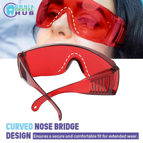 Heavy Duty Dental Laser Safety Glasses With Crisp Orange Lenses And Reliable Anti Fog Coating Tough Polycarbonate Shield 168 Piece Bulk Pack, curved nose bridge design.
