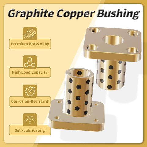 Set Of 2 Brass Square Flanged Sleeve Bearings 20 By 28 By 20 Millimeter With 49 Millimeter Flange 6 Millimeter Thick Hole Five Point Five Millimeter Fits 20 Millimeter Shafts High Precision Durable Heavy Duty Machine Bearing For Equipment brass flanged bushings